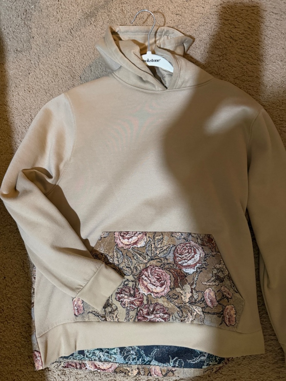 Men’s  Cream Hoodie with Floral Pocket